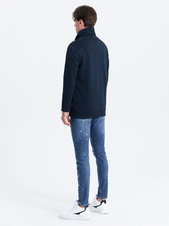 Ombre Clothing Tmavomodrá pánska mikina s asymetrickým zapínaním Ombre Clothing