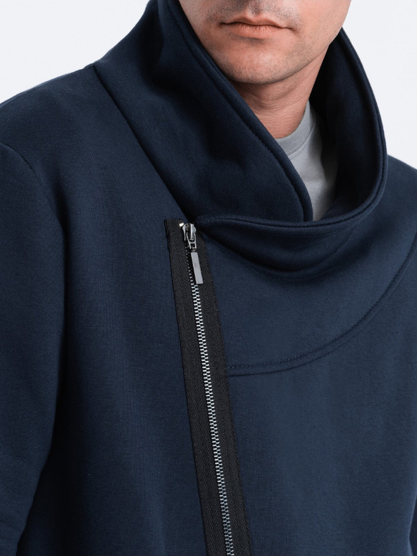 Ombre Clothing Tmavomodrá pánska mikina s asymetrickým zapínaním Ombre Clothing