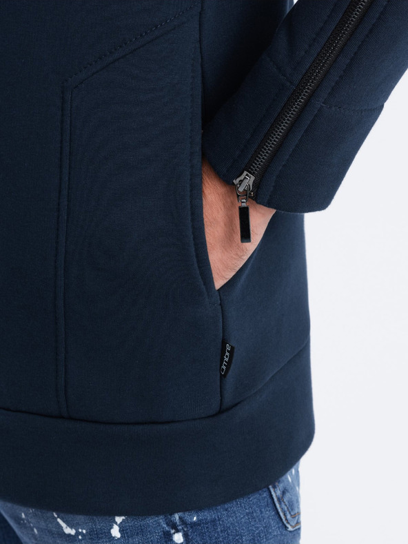 Ombre Clothing Tmavomodrá pánska mikina s asymetrickým zapínaním Ombre Clothing