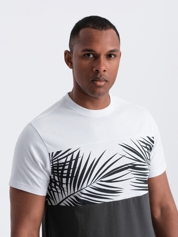 Ombre Clothing Pánske bielo-šedé tričko s potlačou Ombre Oblečenie
