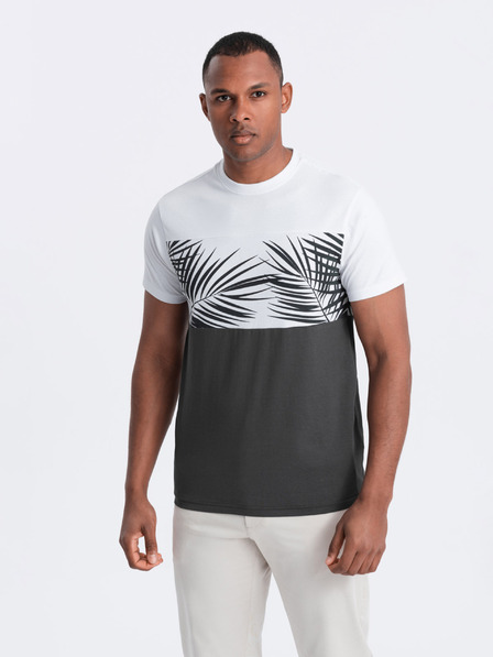 Ombre Clothing Pánske bielo-šedé tričko s potlačou Ombre Oblečenie