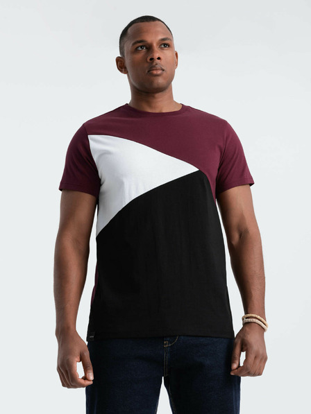 Ombre Clothing Vínové pánske bavlnené tričko Ombre Clothing
