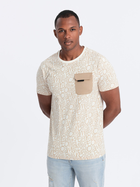 Ombre Clothing Svetlohnedé pánske tričko s vreckom Ombre Oblečenie