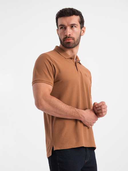 Ombre Clothing Hnedé pánske základné polo tričko Ombre Clothing
