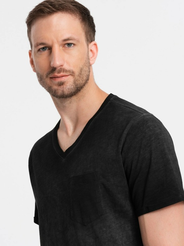 Ombre Clothing Čierne pánske pruhované tričko Ombre Clothing