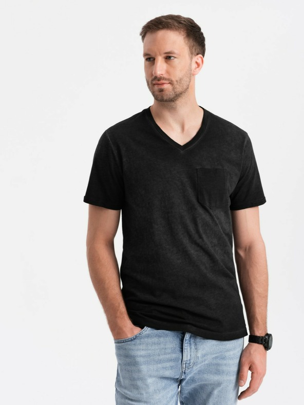 Ombre Clothing Čierne pánske pruhované tričko Ombre Clothing