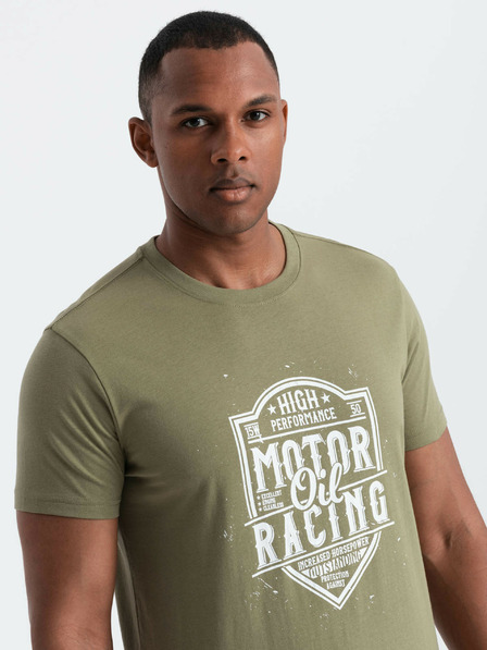 Ombre Clothing Zelené pánske tričko s potlačou Ombre Clothing