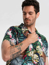 Ombre Clothing Modré pánske vzorované tričko s krátkym rukávom Ombre Oblečenie