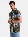 Ombre Clothing Modré pánske vzorované tričko s krátkym rukávom Ombre Oblečenie