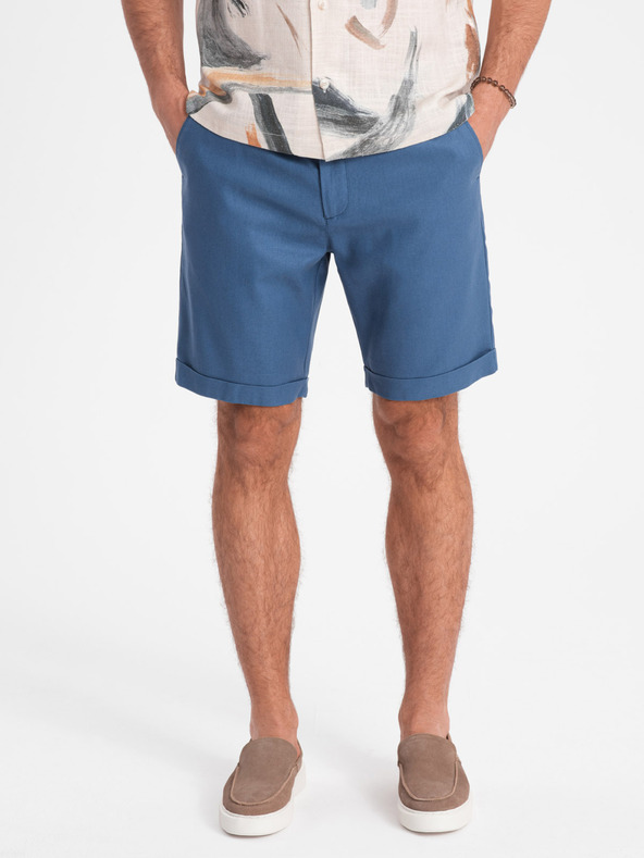 Ombre Clothing Modré pánske šortky zo zmesi ľanu Ombre Clothing