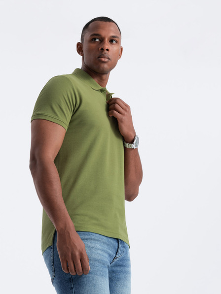 Ombre Clothing Zelené pánske pletené polo tričko Ombre Clothing