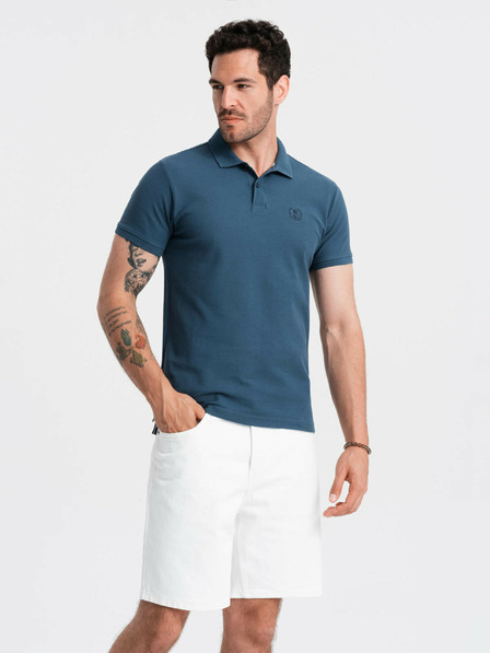 Ombre Clothing Modré pánske základné polo tričko Ombre Clothing