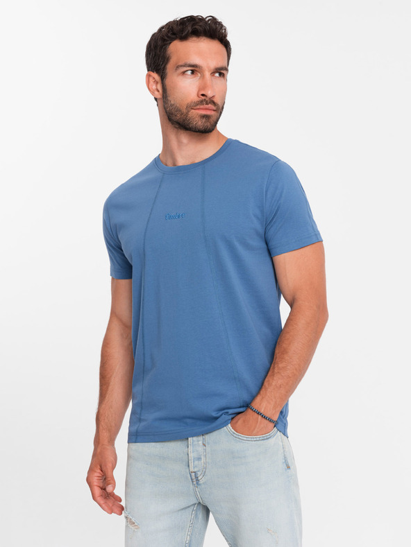 Ombre Clothing Modré pánske tričko s jemnou výšivkou Ombre Clothing