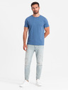 Ombre Clothing Modré pánske tričko s jemnou výšivkou Ombre Clothing