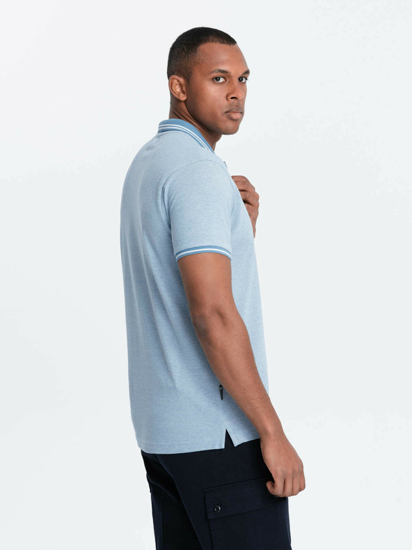 Ombre Clothing Svetlomodré pánske pruhované polo tričko Ombre Clothing