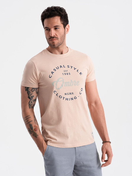Ombre Clothing Svetloružové pánske tričko s potlačou Ombre Oblečenie