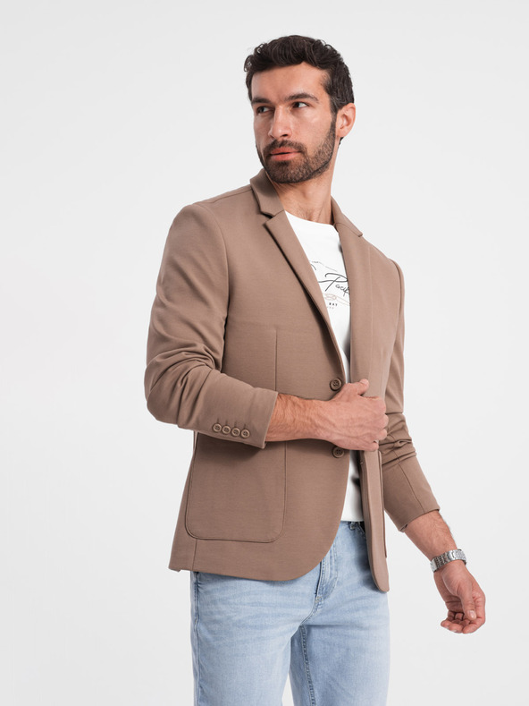 Ombre Clothing Béžové pánske sako s vreckami Ombre Clothing
