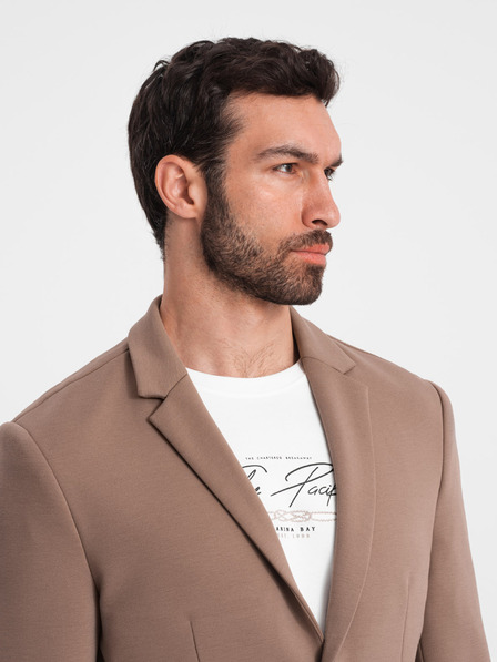 Ombre Clothing Béžové pánske sako s vreckami Ombre Clothing