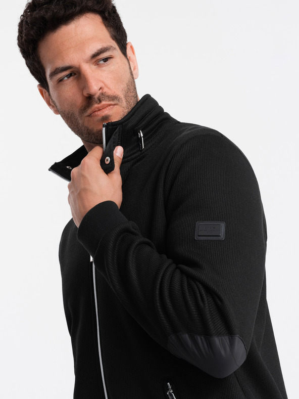 Ombre Clothing Čierna pánska bunda s vysokým golierom a flísovým vnútrom Ombre Clothing