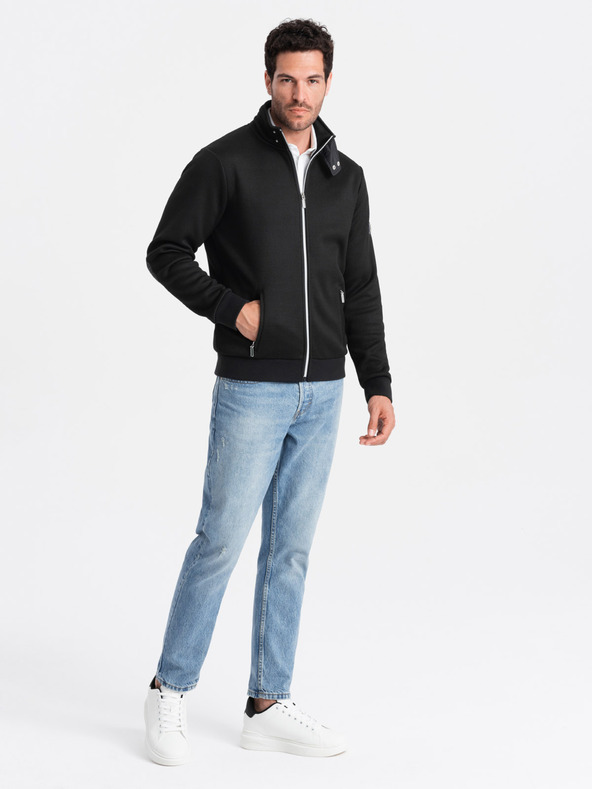 Ombre Clothing Čierna pánska bunda s vysokým golierom a flísovým vnútrom Ombre Clothing