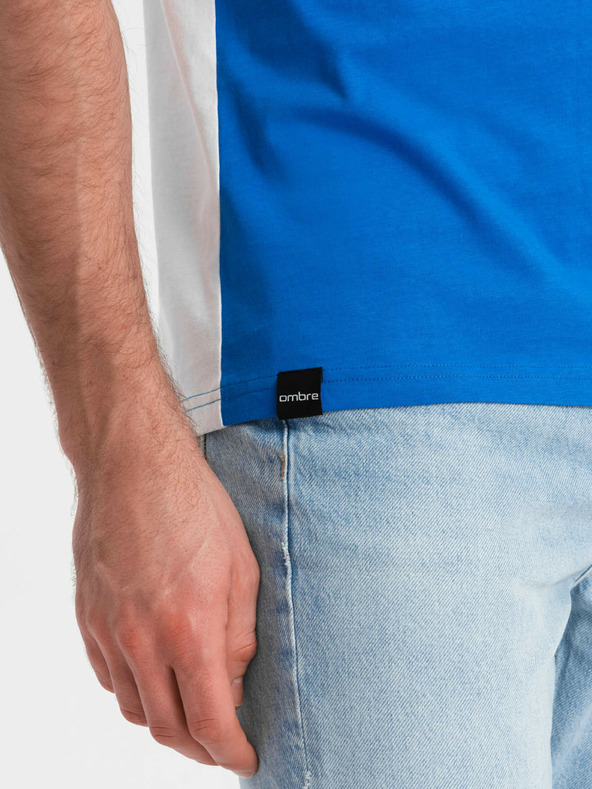 Ombre Clothing Bielo-modré pánske bavlnené tričko Ombre Clothing