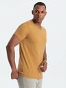 Ombre Clothing Horčicové pánske bavlnené tričko s výstrihom Ombre Clothing