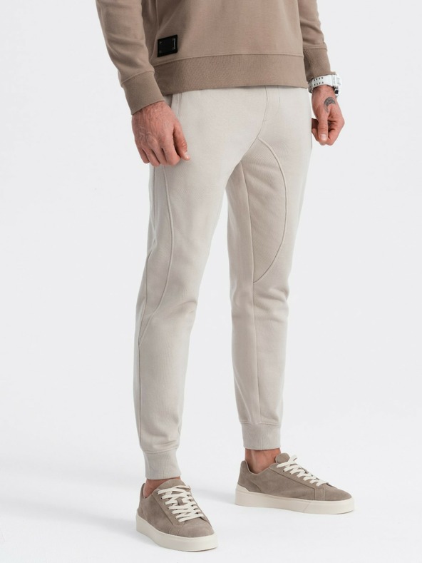 Ombre Clothing Béžové pánske tepláky Ombre Clothing
