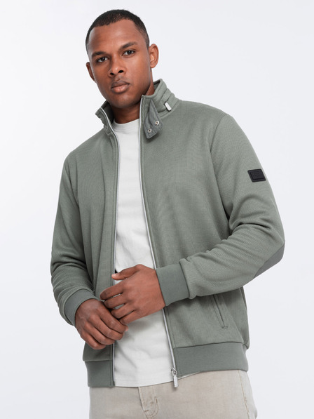 Ombre Clothing Khaki pánska bunda s vysokým golierom a flísovým vnútrom Ombre Clothing