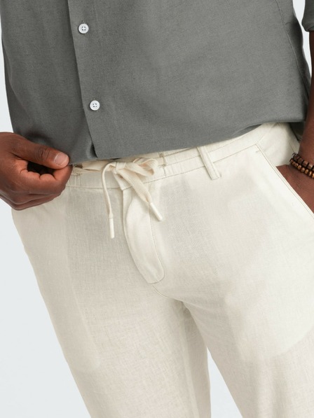 Ombre Clothing Krémové pánske chino nohavice so zmesou ľanu Ombre Clothing