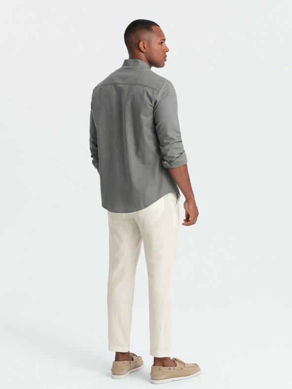 Ombre Clothing Krémové pánske chino nohavice so zmesou ľanu Ombre Clothing