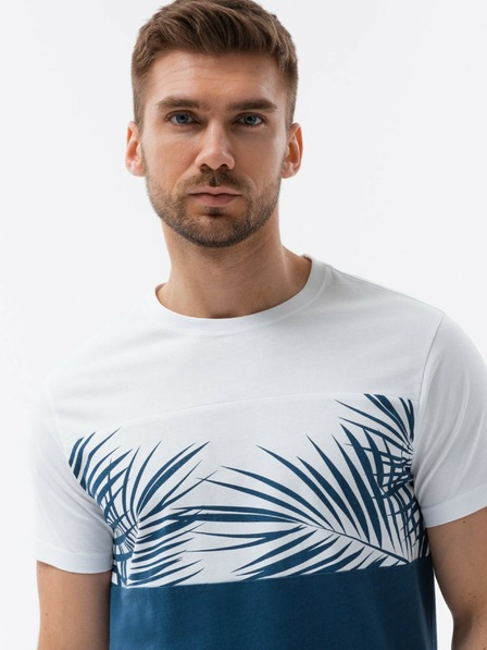 Ombre Clothing Bielo-modré pánske tričko s potlačou Ombre Clothing
