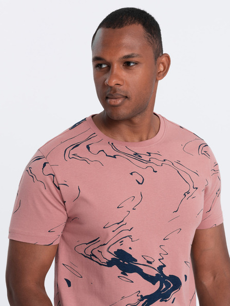 Ombre Clothing Ružové pánske vzorované tričko Ombre Oblečenie