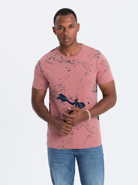 Ombre Clothing Ružové pánske vzorované tričko Ombre Oblečenie