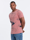 Ombre Clothing Ružové pánske vzorované tričko Ombre Oblečenie