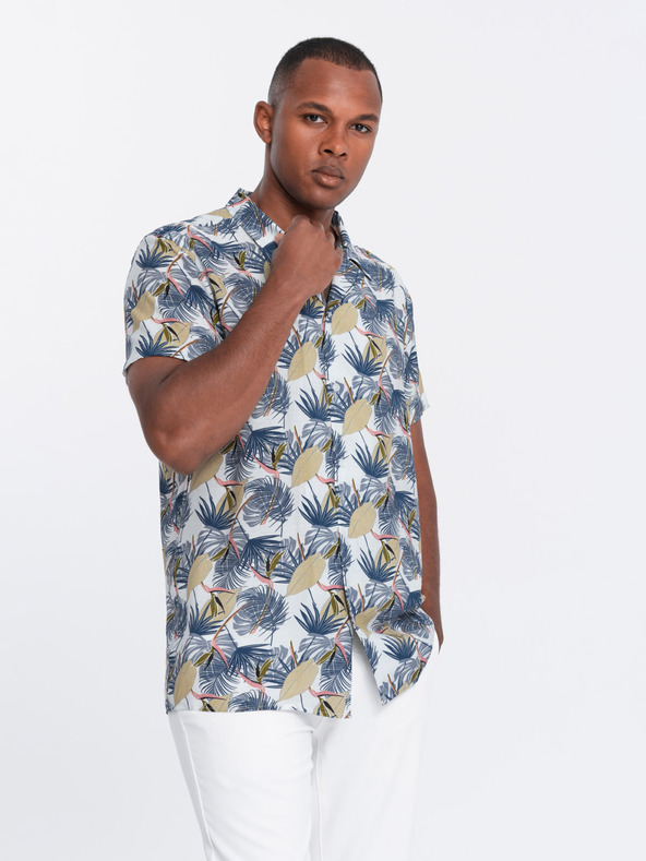 Ombre Clothing Biele pánske vzorované tričko s krátkym rukávom Ombre Clothing
