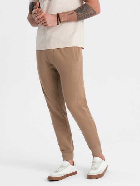 Ombre Clothing Hnedé pánske jogger nohavice Ombre Oblečenie