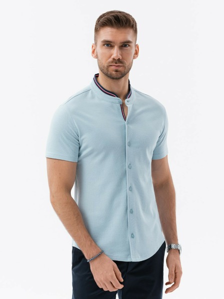Ombre Clothing Modré pánske pletené tričko s krátkym rukávom Ombre Clothing