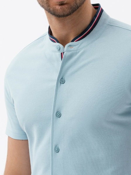 Ombre Clothing Modré pánske pletené tričko s krátkym rukávom Ombre Clothing
