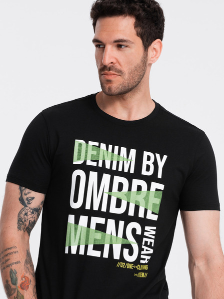 Ombre Clothing Čierne pánske bavlnené tričko Ombre Clothing