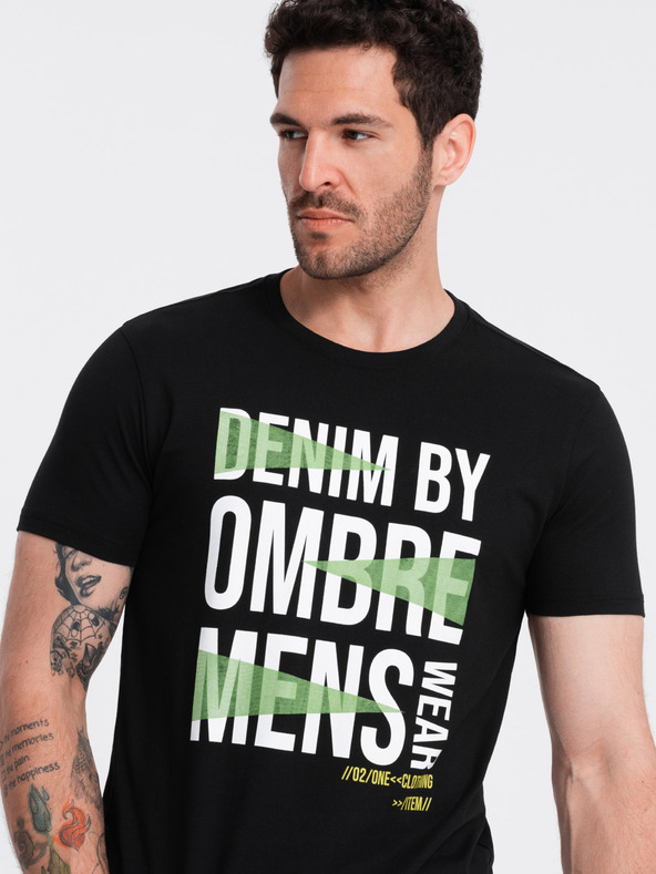 Ombre Clothing Čierne pánske bavlnené tričko Ombre Clothing