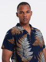 Ombre Clothing Tmavomodré pánske vzorované tričko s krátkym rukávom Ombre Oblečenie