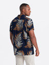 Ombre Clothing Tmavomodré pánske vzorované tričko s krátkym rukávom Ombre Oblečenie