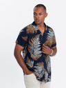 Ombre Clothing Tmavomodré pánske vzorované tričko s krátkym rukávom Ombre Oblečenie