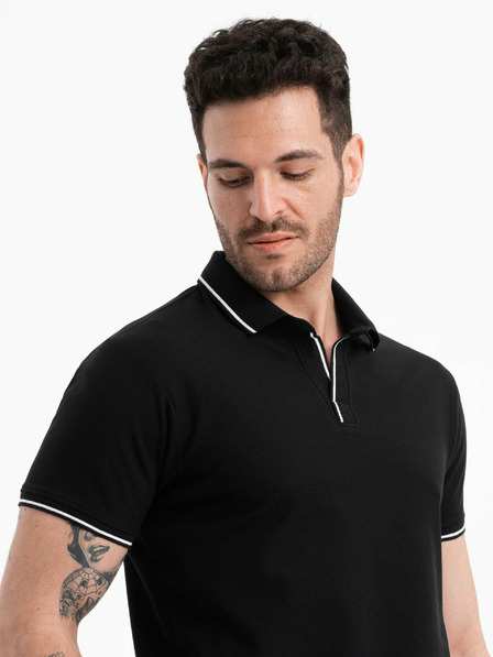 Ombre Clothing Čierne pánske polo tričko bez gombíkov Ombre Clothing