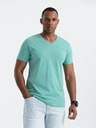 Ombre Clothing Tyrkysové pánske bavlnené tričko so základným výstrihom Ombre Clothing