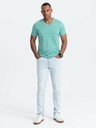Ombre Clothing Tyrkysové pánske bavlnené tričko so základným výstrihom Ombre Clothing