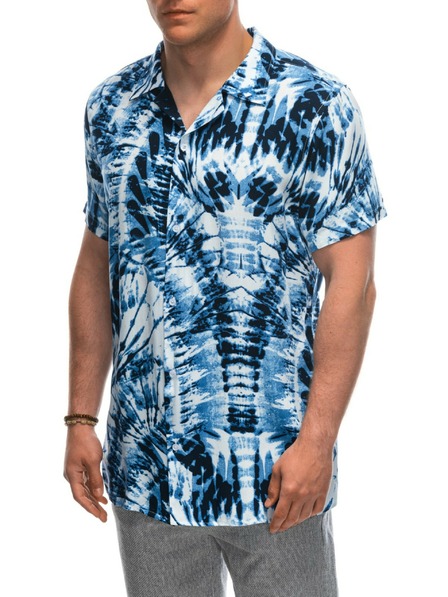 Ombre Clothing Modré biele pánske vzorované tričko s krátkym rukávom Ombre Clothing