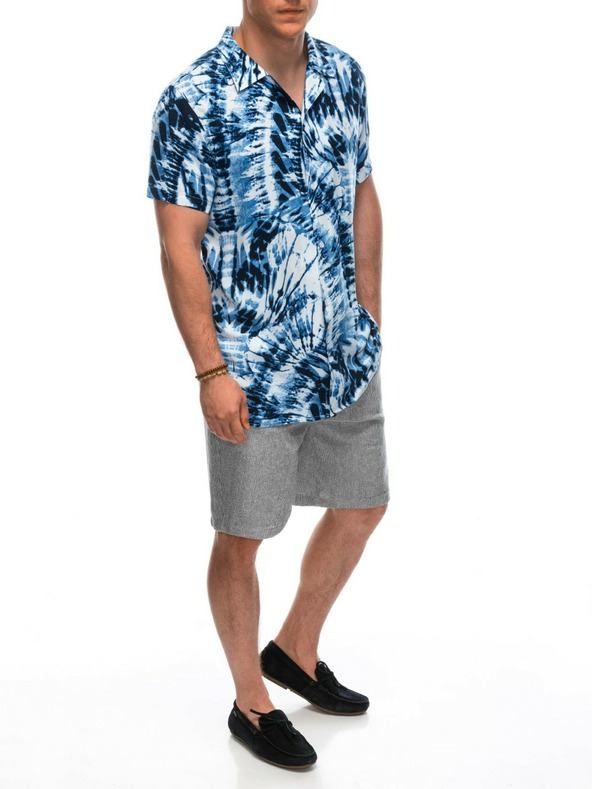 Ombre Clothing Modré biele pánske vzorované tričko s krátkym rukávom Ombre Clothing