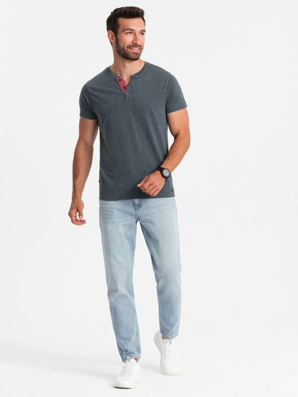 Ombre Clothing Modré pánske tričko s okrúhlym výstrihom Ombre Oblečenie