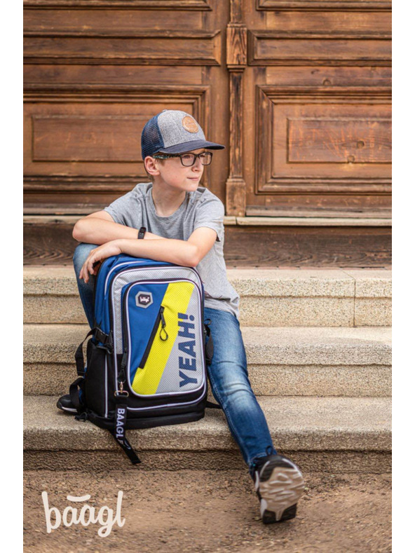 BAAGL  Modrý školský batoh kockový neónový Baagl